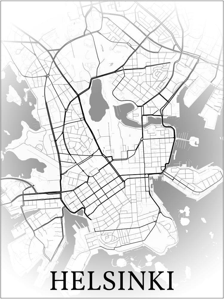 Helsinki, Finland, City Map, Black And White Fade Design