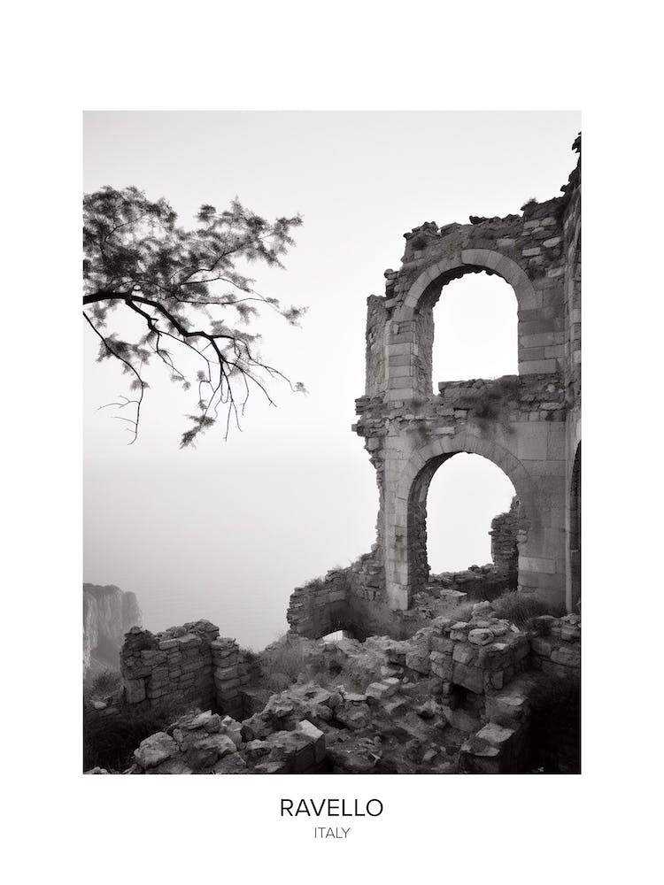 Poster Of Ravello, Italy, Black And White Photo 2