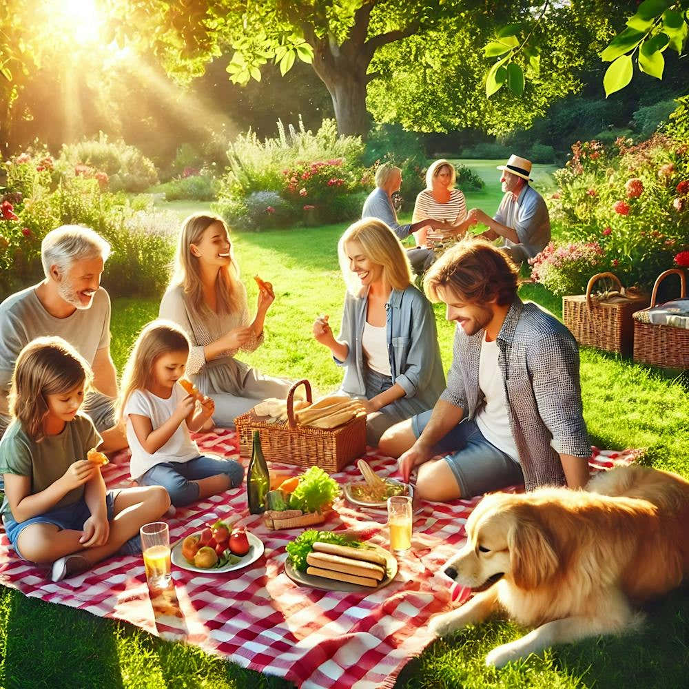 Family Picnic in the Park Wall Art: A Joyful Moment of Bonding and Laughter for Home Decor Print Art