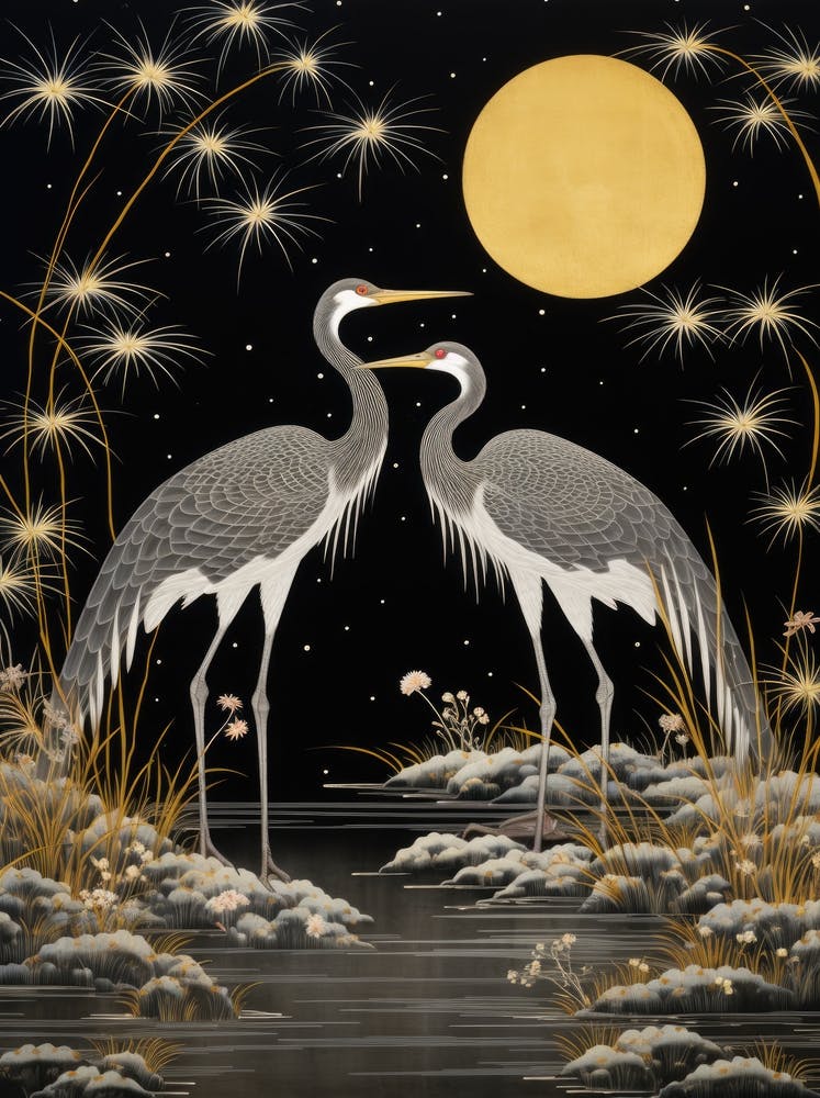 Two Cranes At Night 3