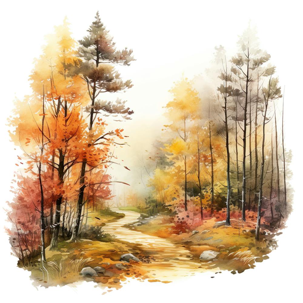 Watercolor Of Autumn Forest 4