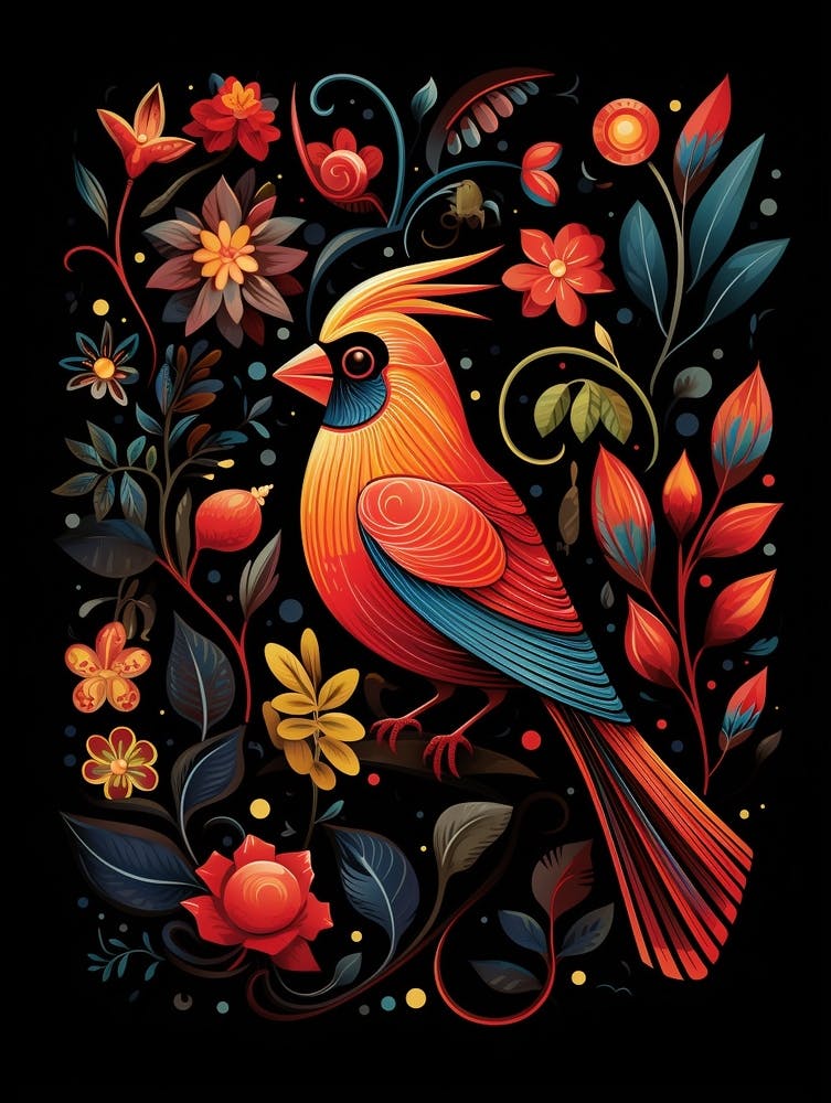 Folk Bird Illustration Cardinal 1