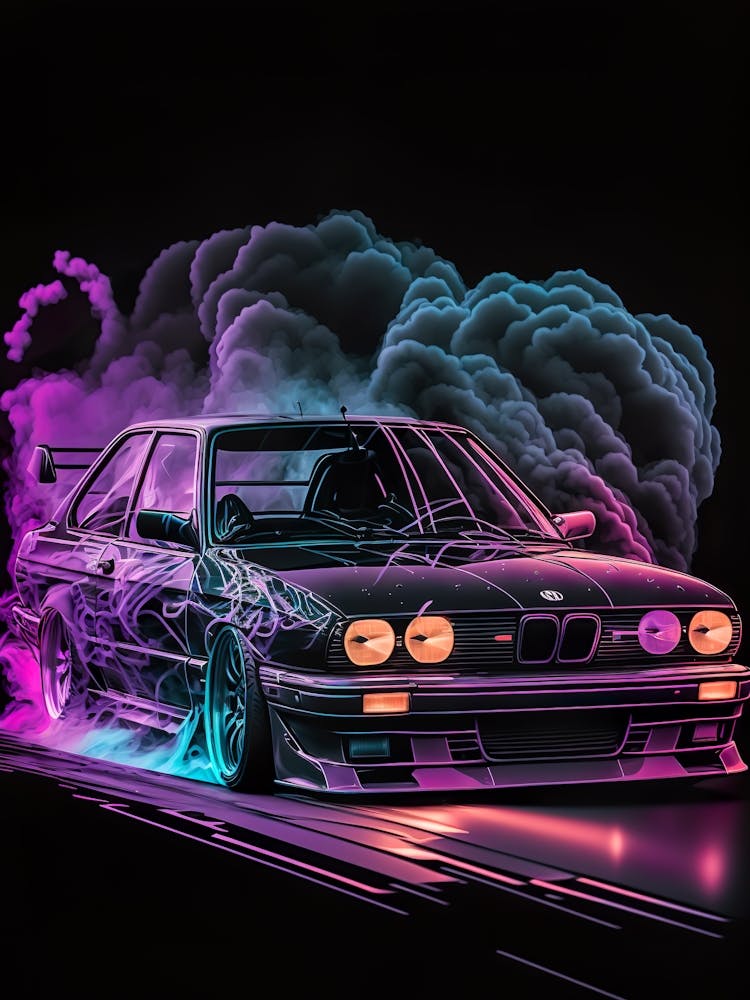 Bmw M3 Neon Muscle Smoke Drift Retro Racing vintage classic Car
