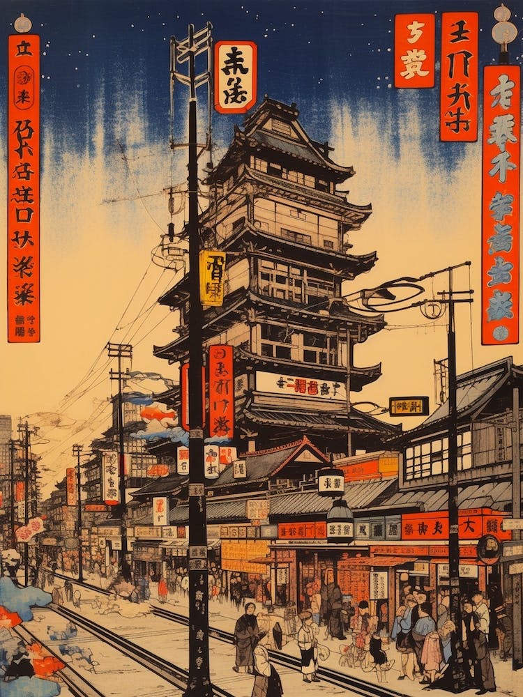 Akihabara Electric Town, Japan Vintage Travel Art 4
