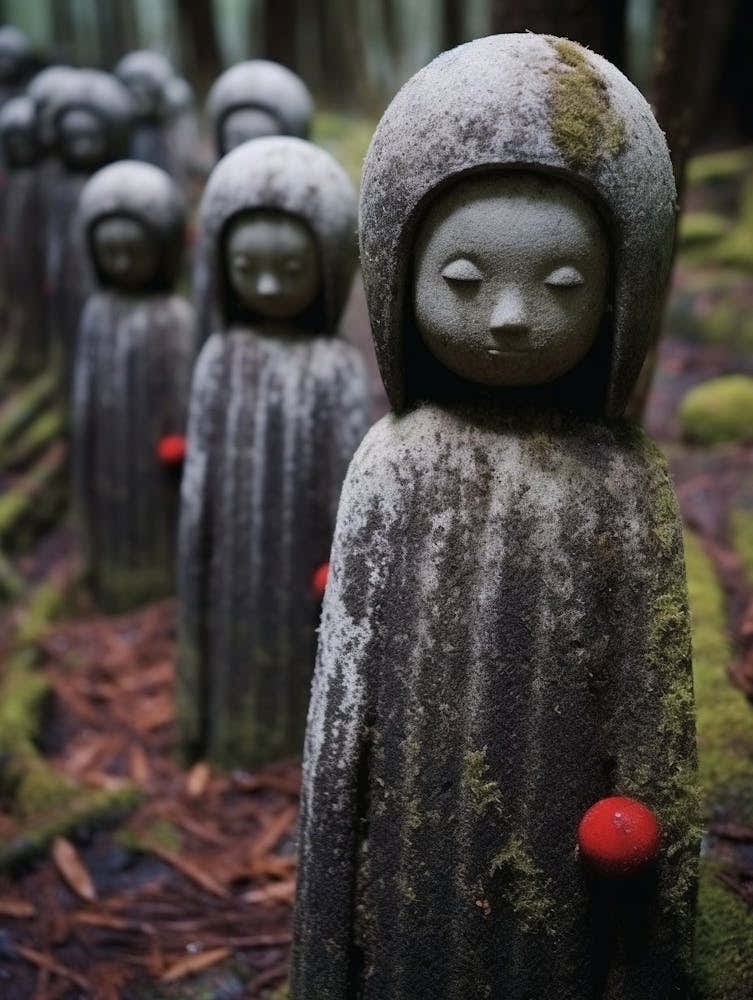 Jizo Statues Japanese Style Illustration 6