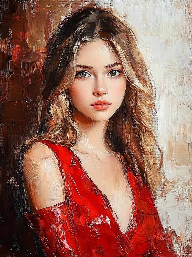 Young Beautiful Girl In A Red Dress