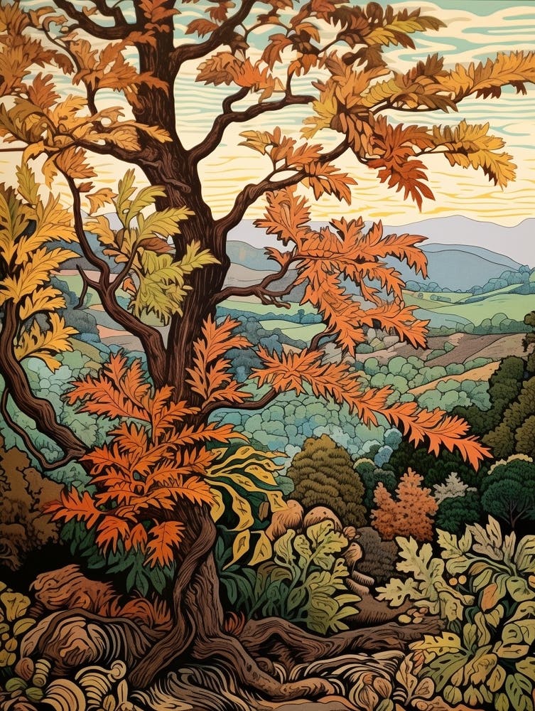 American Chestnut 3 Vintage Autumn Tree Print 