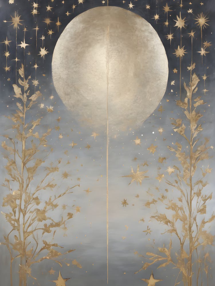 Wabi Sabi Dreams Collection 1 1 - Japanese Minimalism Abstract Moon Stars Mountains and Trees in Pale Neutral Pastels And Gold Leaf - Soul Scapes Nursery Baby Child or Meditation Room Tranquil Paintings For Serenity and Calm in Your Home