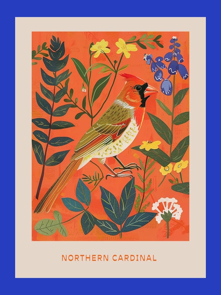 Spring Birds Poster Northern Cardinal 2