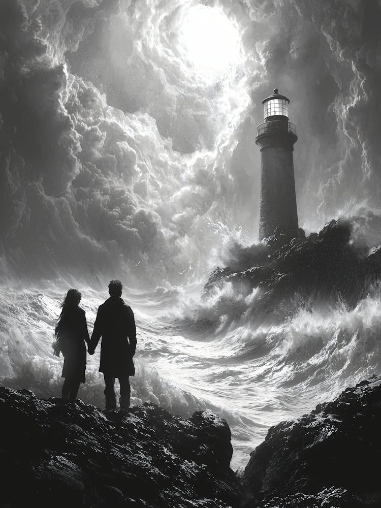Stormy Seas, Romantic Monochrome Charcoal style
