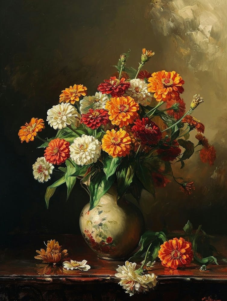 Baroque Floral Still Life Zinnia 2