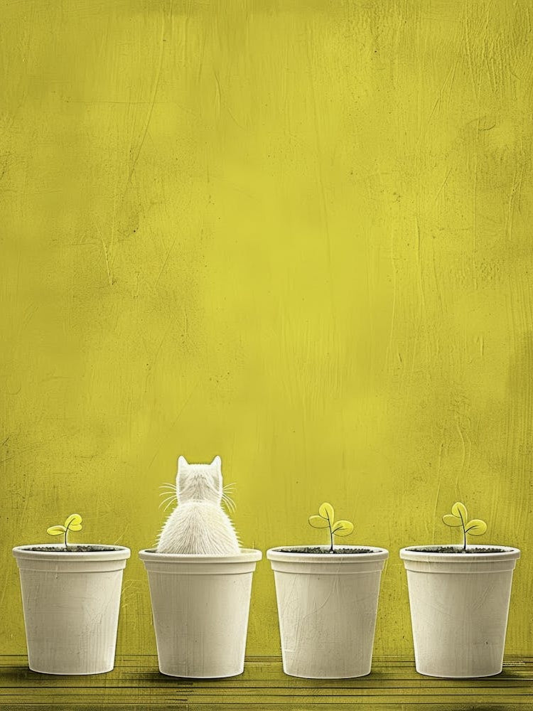 White Cat In Pots