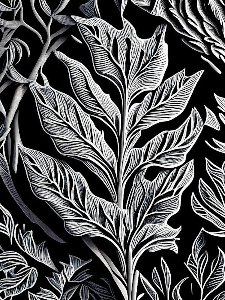 Lavender Leaf Linocut 1