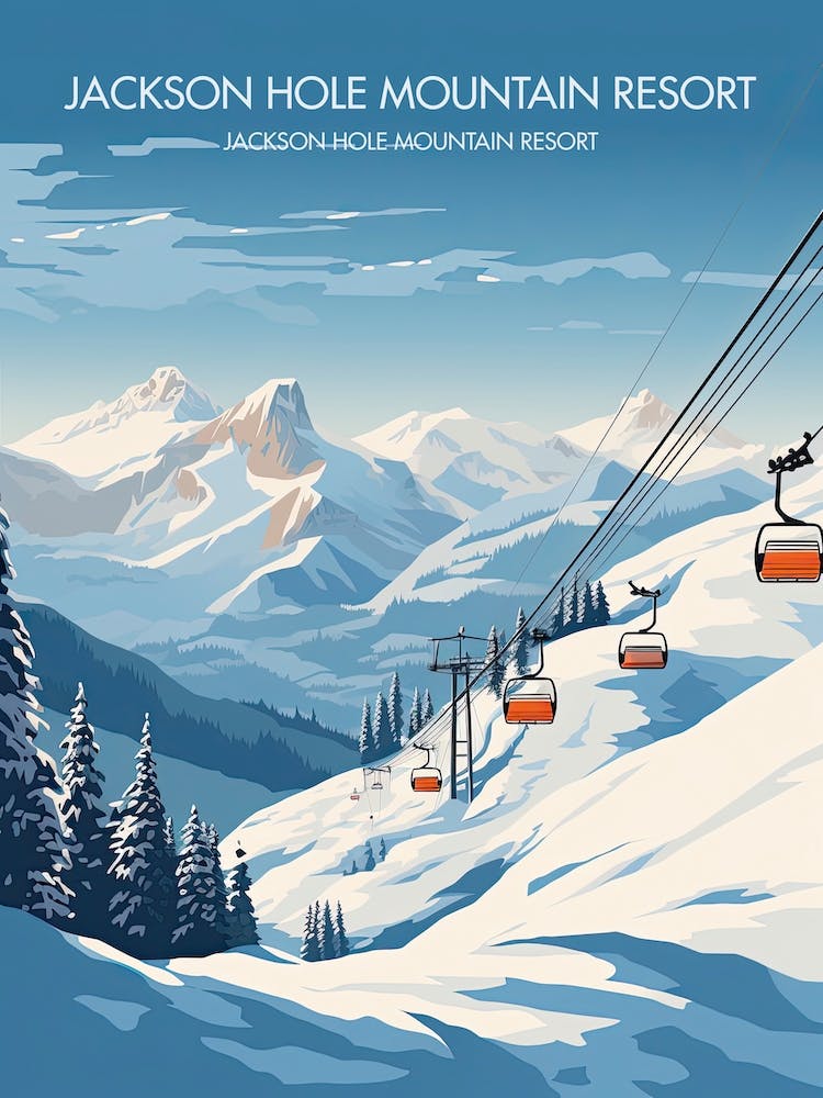 Poster Of Jackson Hole Mountain Resort   Wyoming, Usa, Ski Resort Illustration 3 Art Height 96px