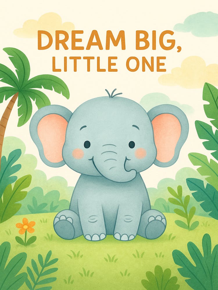 Dream Big Little One Elephant Print – Boho Jungle Nursery Wall Art, Cute Safari Animal Poster, Gender Neutral Baby Room Decor
