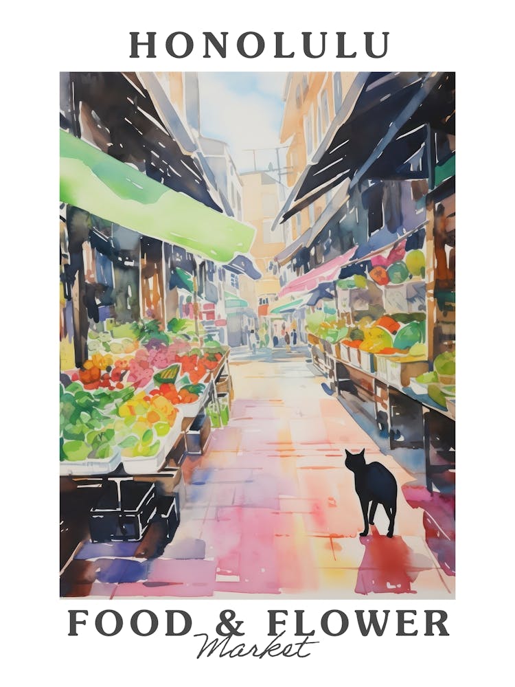 Food Market With Cats In Honolulu 1 Poster