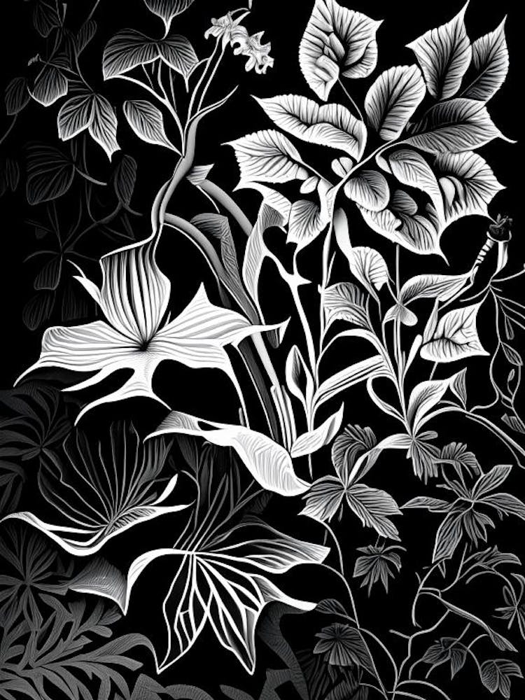 Trumpet Vine Wildflower Linocut