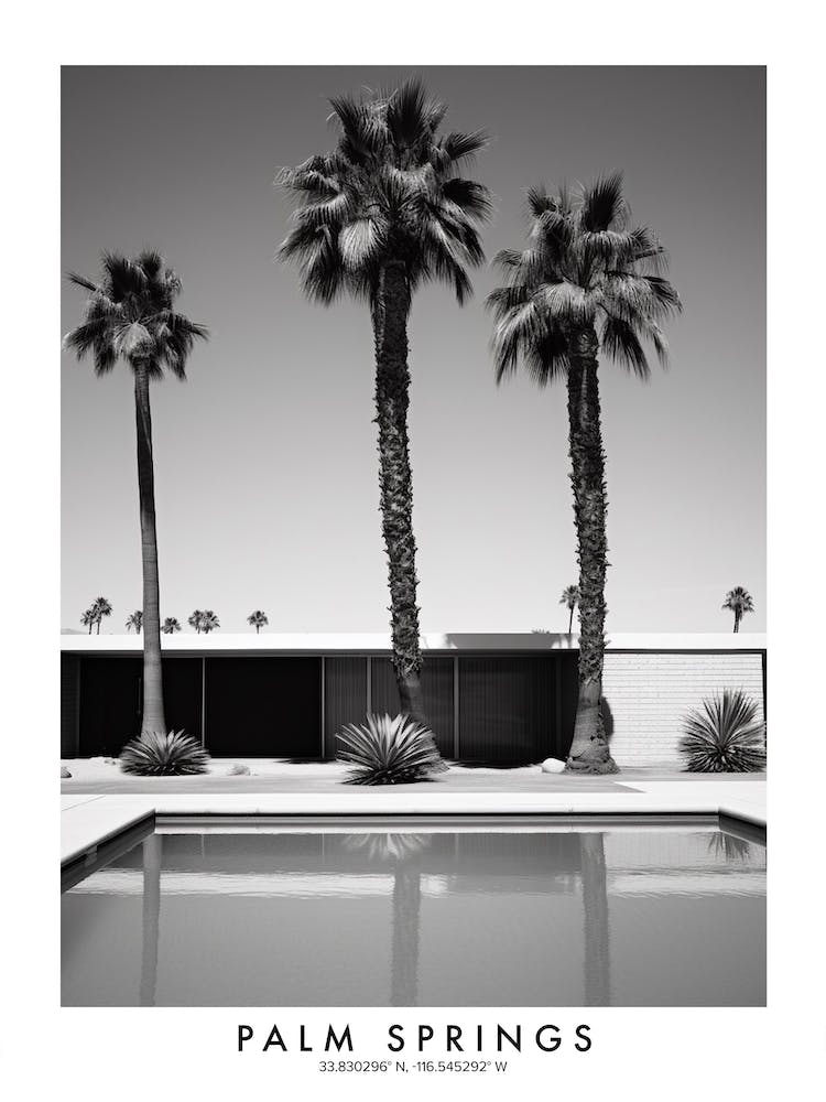 Poster Of Palm Springs, Black And White Analogue Photograph 1