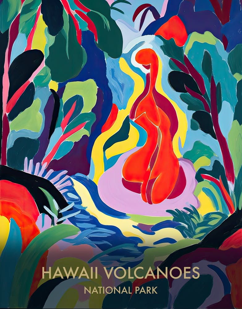 Poster de voyage du Parc national des volcans d'Hawaï style Matisse 1