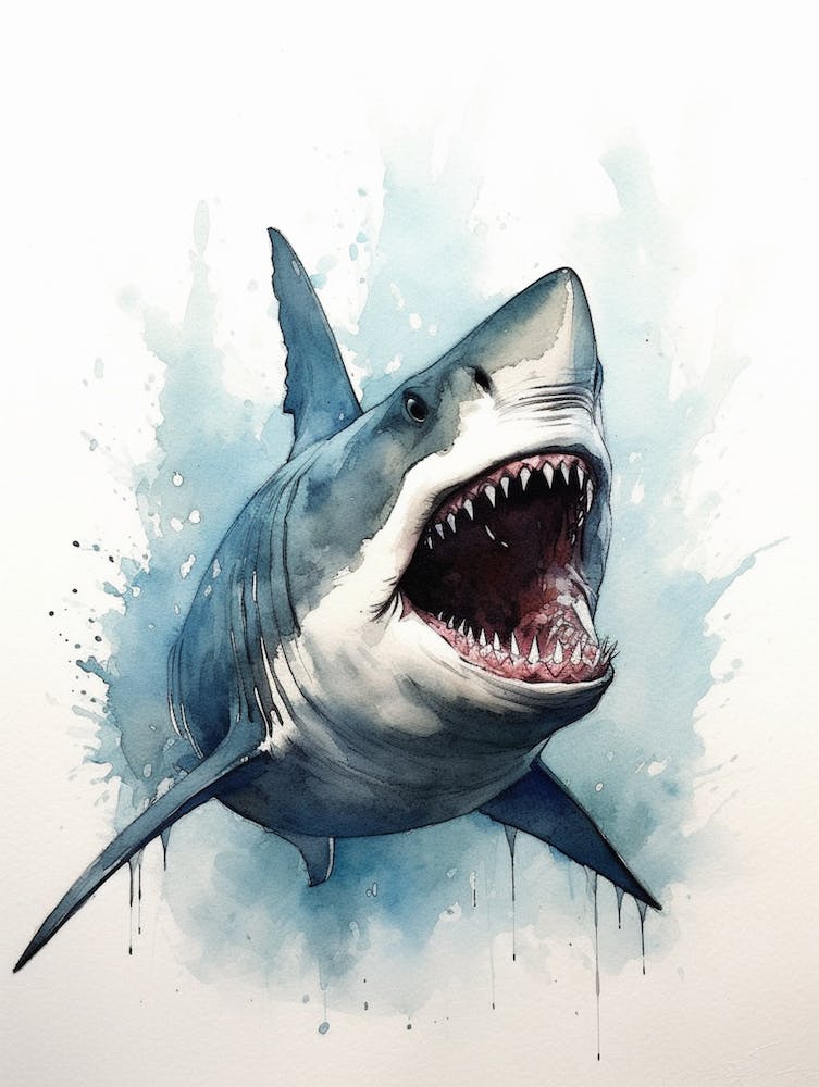 Cartoon Watercolour Great White Shark Kids Kids Nursery 1