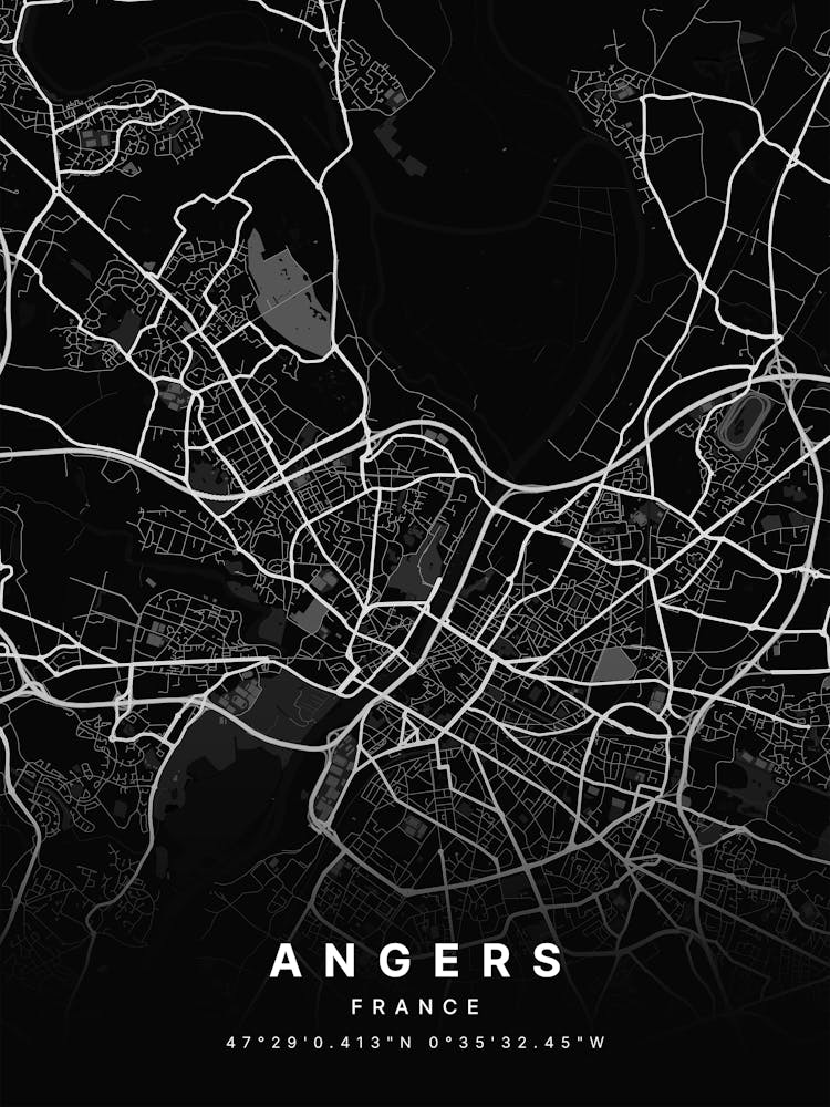 Angers France Black Map