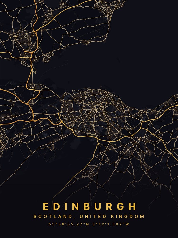 Edinburgh Scotland Black And Gold Map