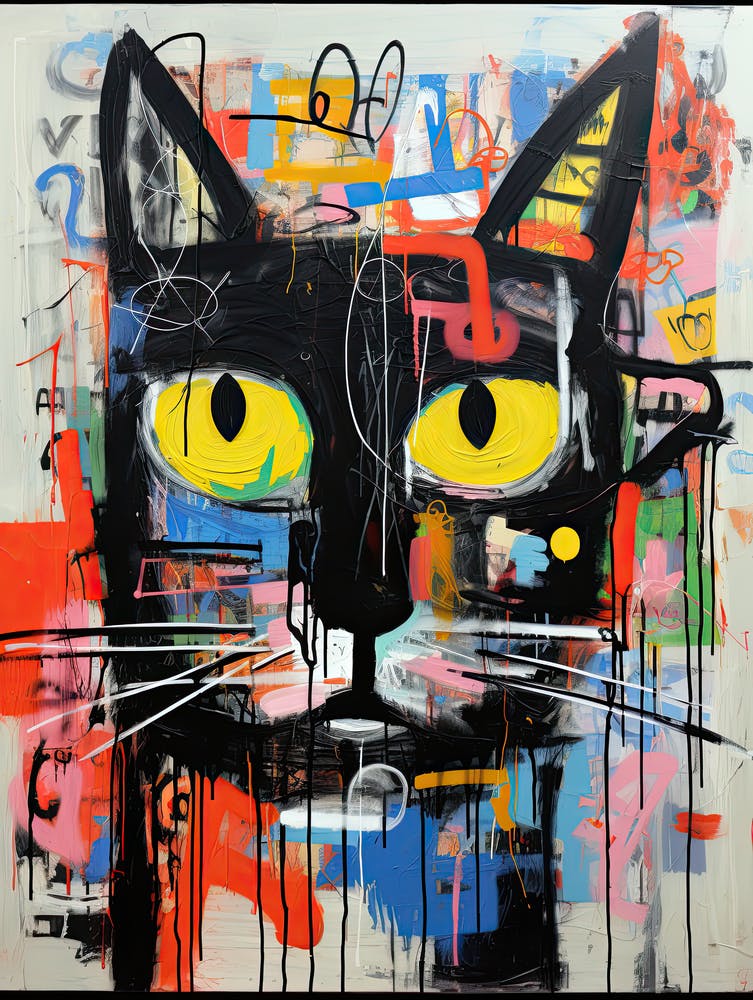 Urban Feline Melodies: Basquiat-Styled Street Art