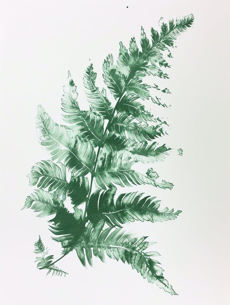 Green Ink Painting Of A Rabbits Foot Fern 2