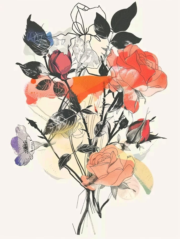 Rose 4 Collage Flower Bouquet