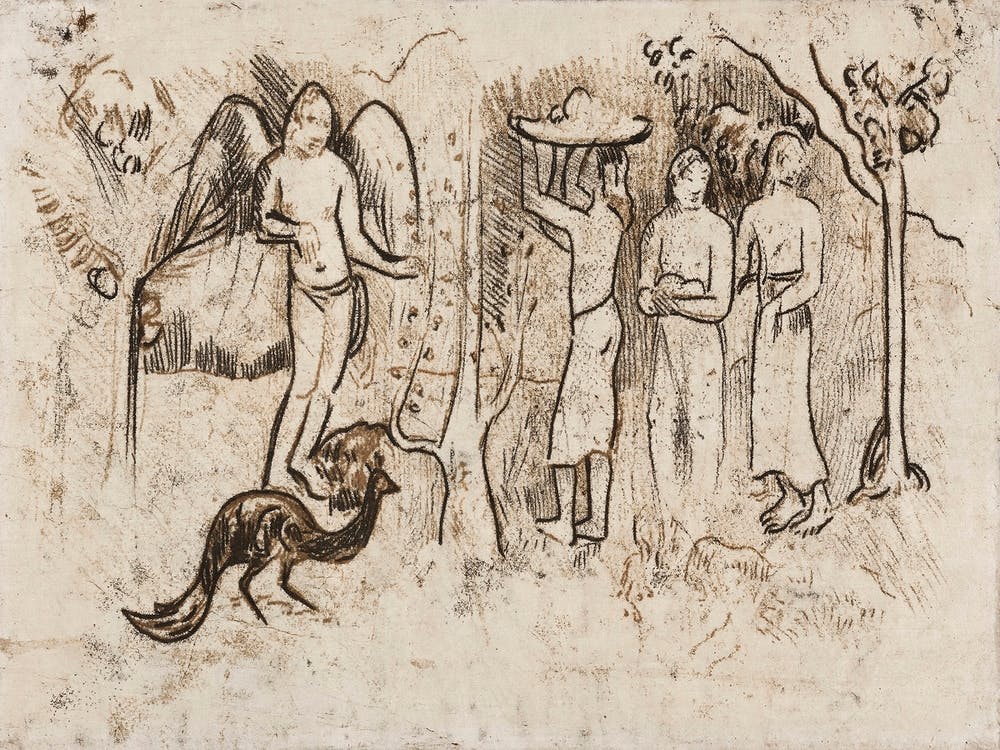 Angel, Peacock, and Three Tahitians (ca. 1902), Paul Gauguin
