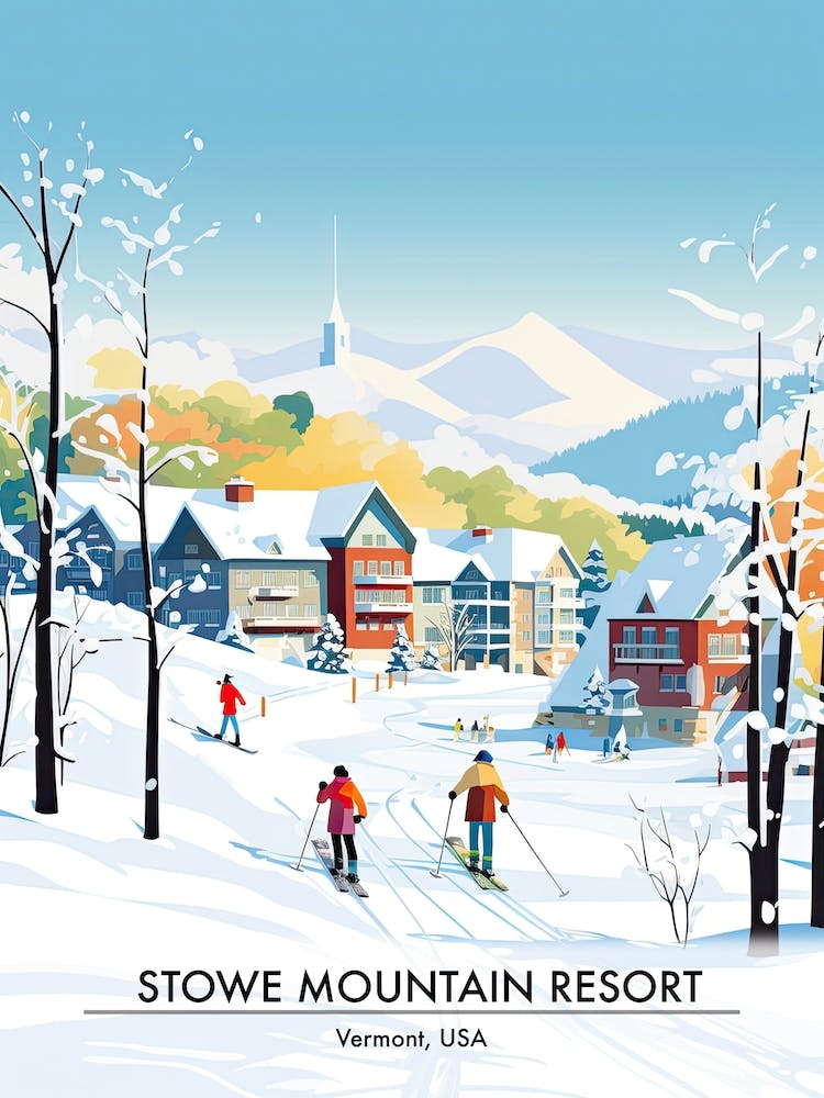 Stowe Mountain Resort   Vermont Usa, Ski Resort Poster Illustration 1