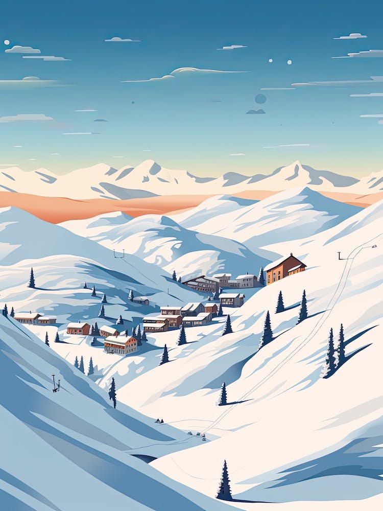 La Plagne   France, Ski Resort Illustration 2 Simple Style
