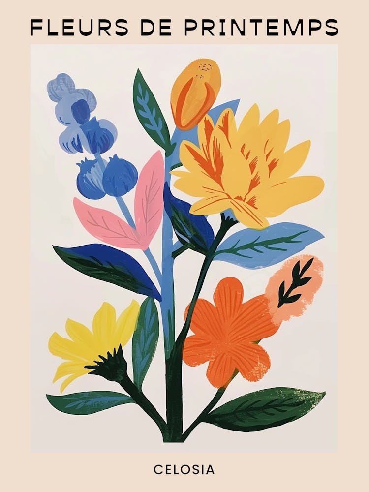 Spring Floral French Poster  Celosia 2