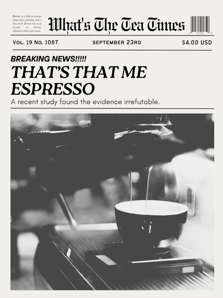 Espresso Print | Retro Vintage Trendy Coffee Bar Bar Cart Kitchen Newspaper