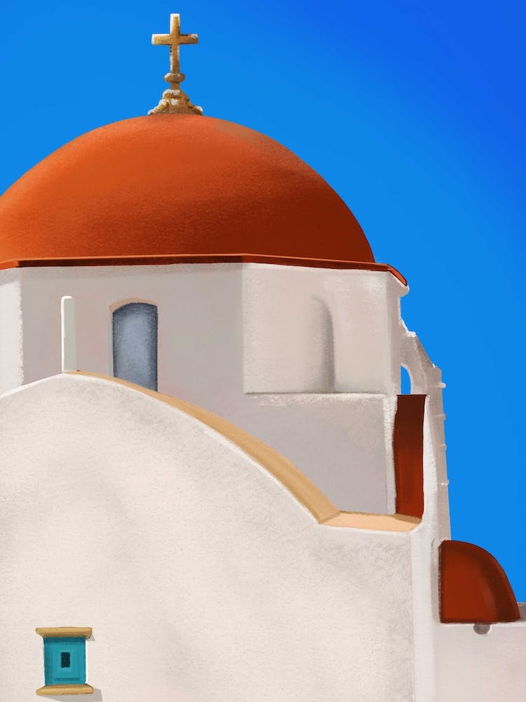 The Red Dome Chruch In Mykonos Santorini