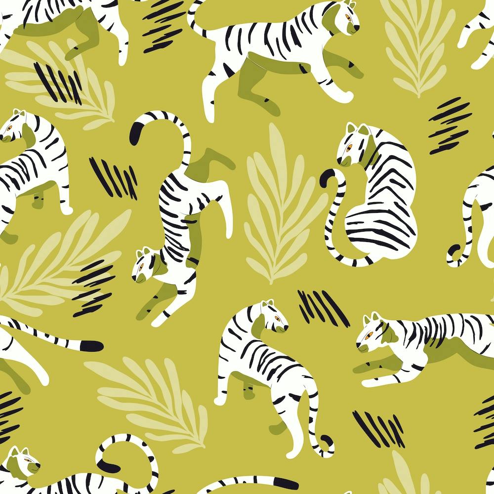White Tiger Pattern On Light Green Square