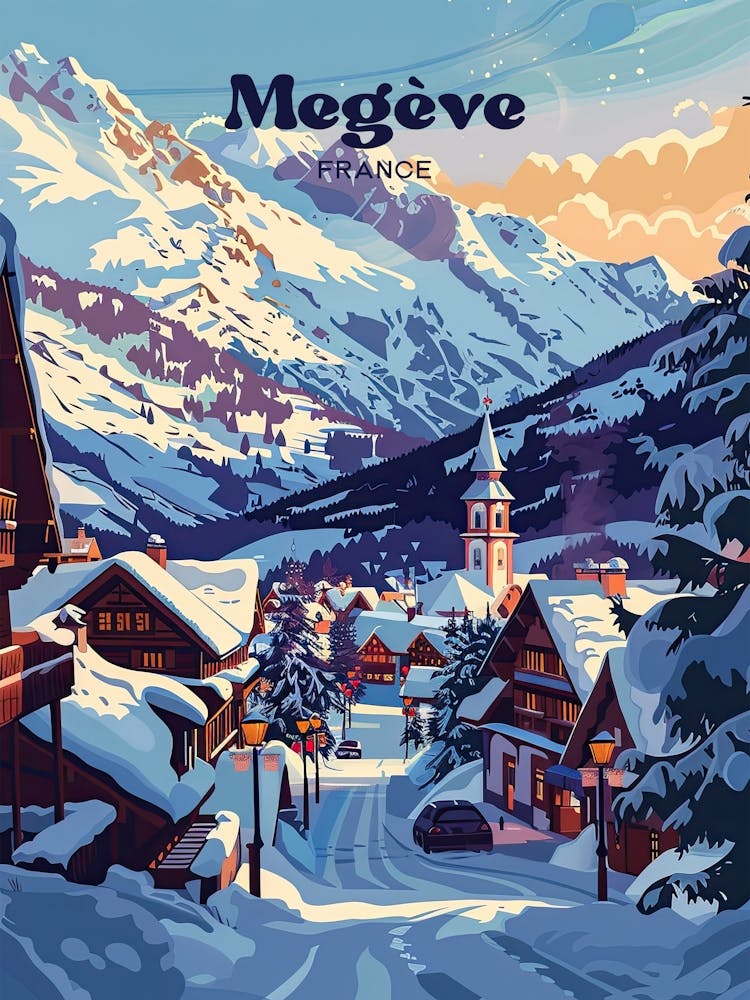 Megeve France Winter Digital Travel Art