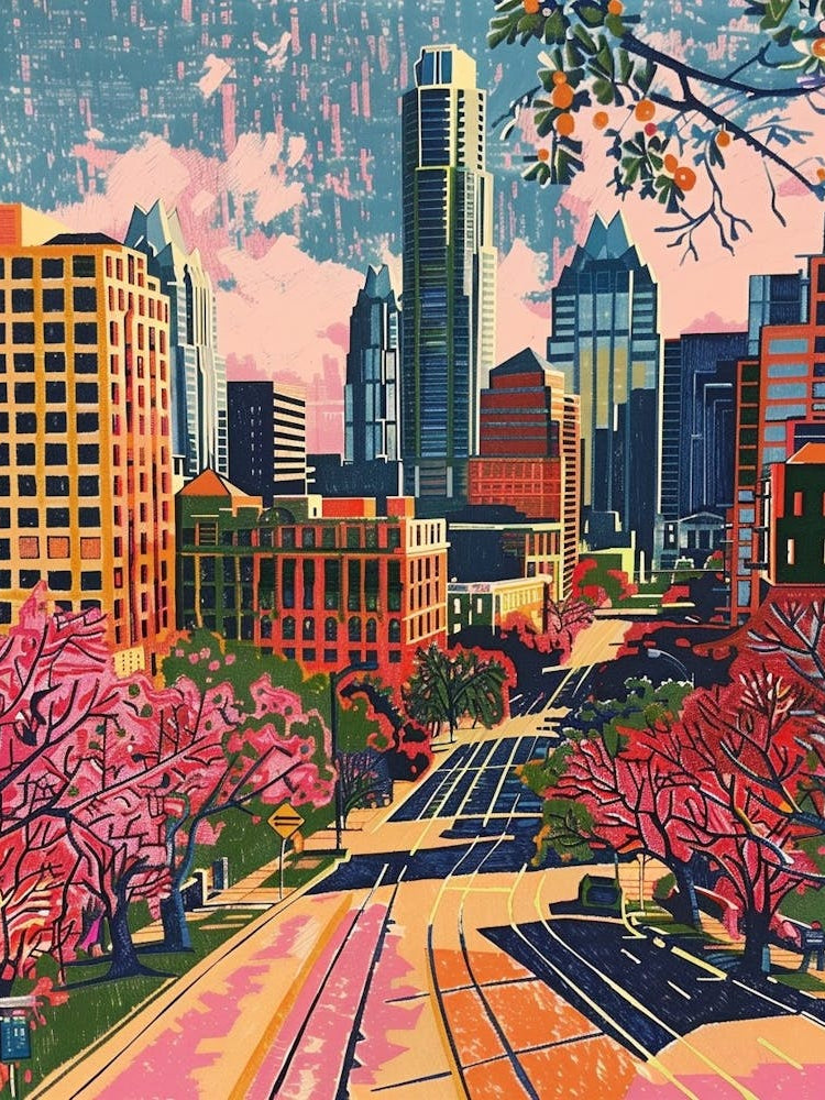 Red River Cultural District Austin Texas Colourful Blockprint 1