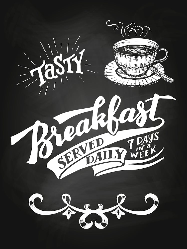 Breakfast Served Daily — Coffee poster, kitchen print, lettering