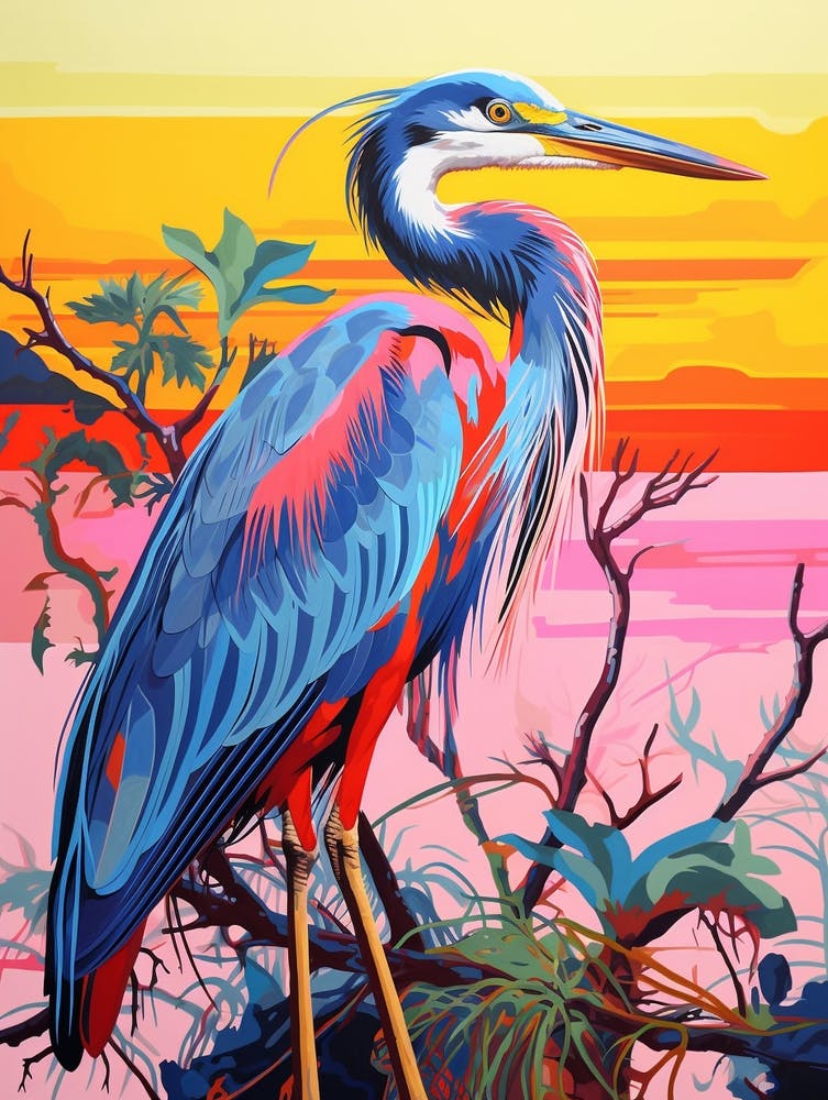 Colourful Bird Painting Great Blue Heron 2