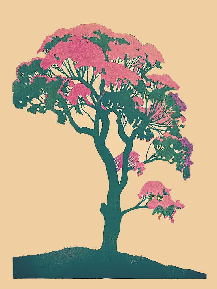 Teak Tree Colourful Illustration 1