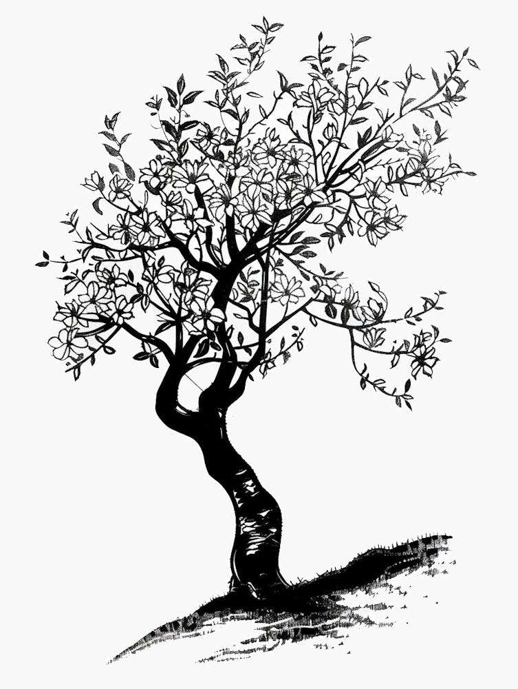 Plum Tree Simple Geometric Nature Stencil 1