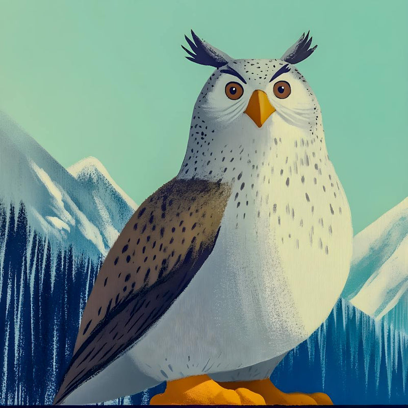 Wings of the Wilderness "nature art," "owl illustration," "mountain wildlife," "woodland creature"