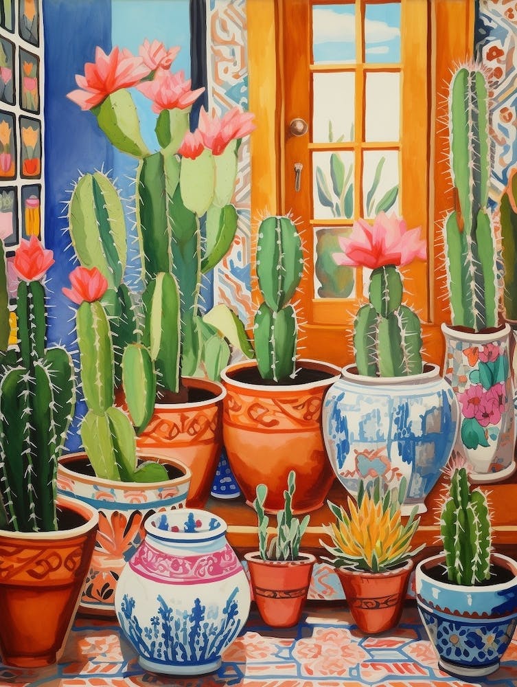 Cactus Painting Maximalist Still Life Turks Head Cactus 1