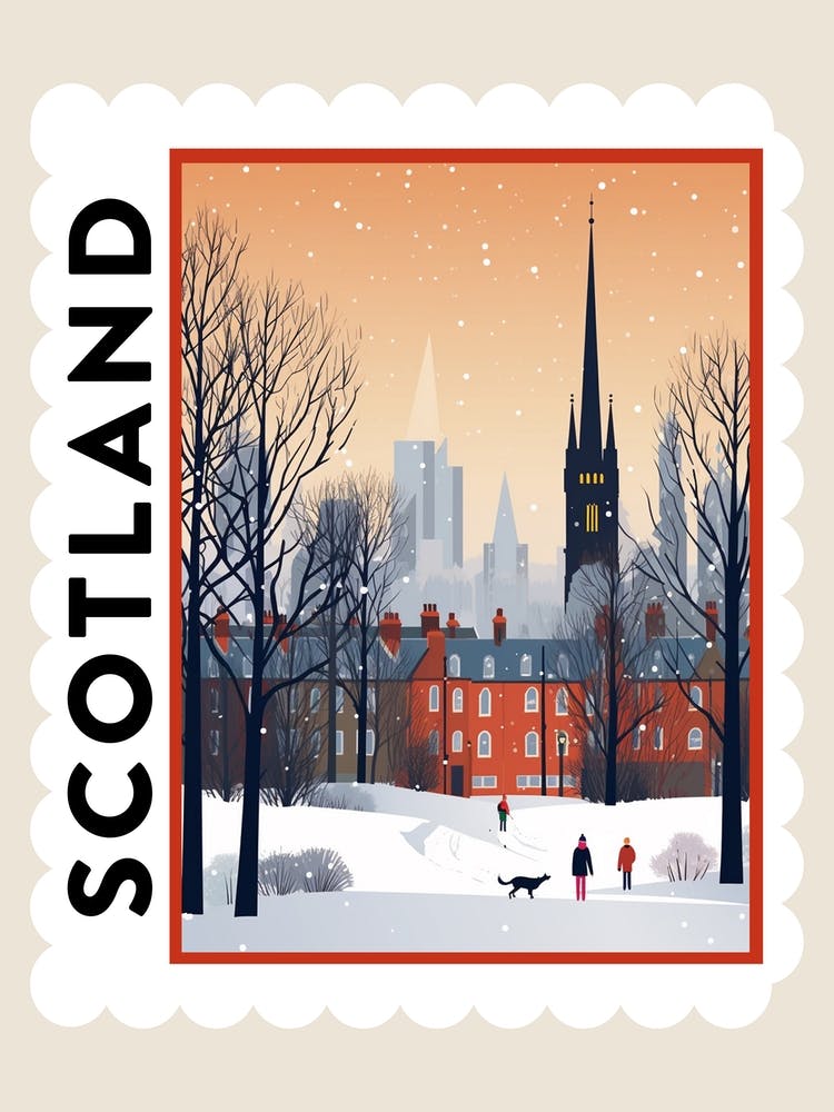 Retro Winter Stamp Poster Glasgow United Kingdom 2