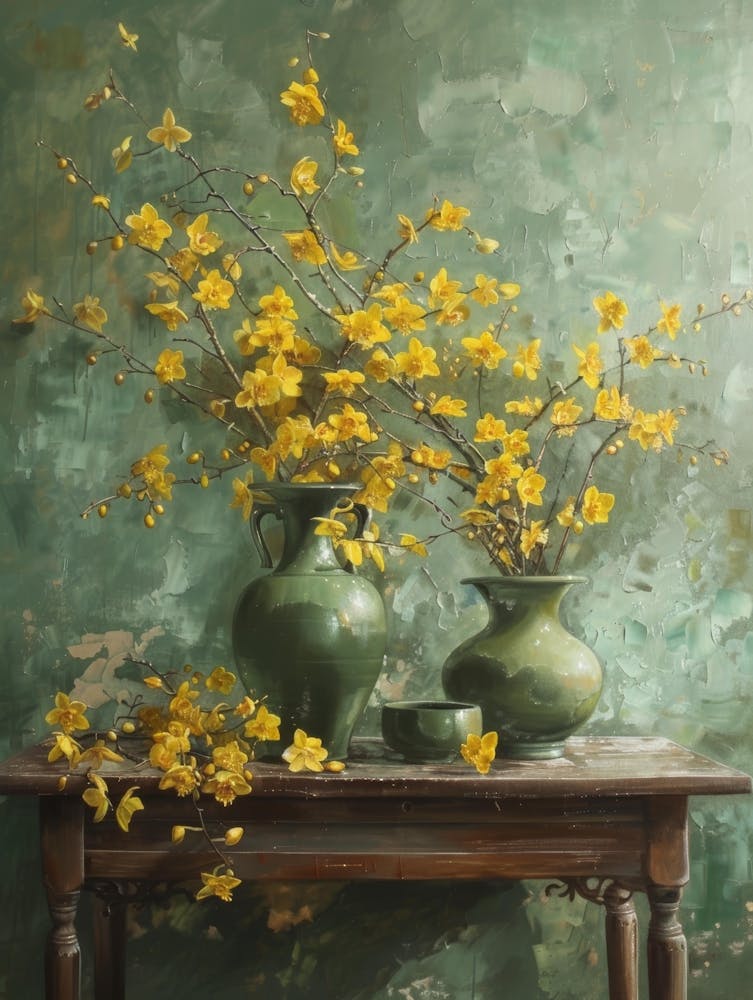 Yellow Flowers In Vases 1