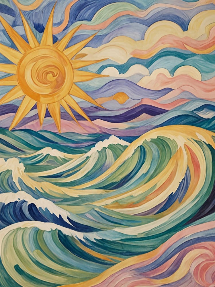 Sun Over The Ocean In Rainbow