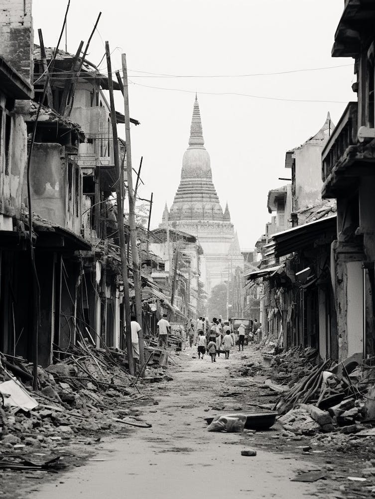 Yangon, Myanmar, Black And White Old Photo 2