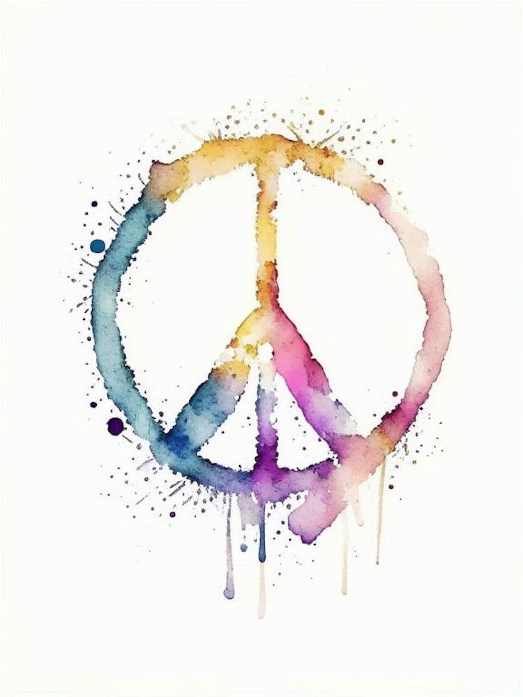 Peace And Love Symbol Minimal Watercolour