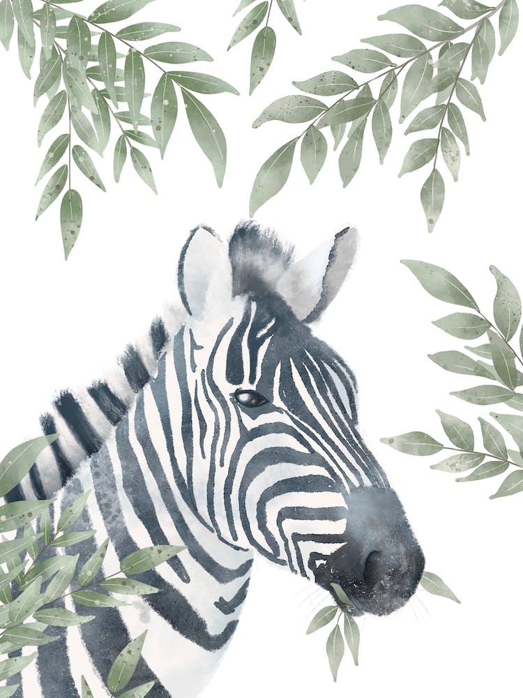 Watercolour Zebra Neutral Nursery Print